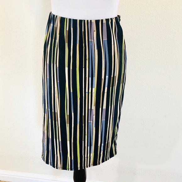BCBGMaxazria Multi Stripe Faux Wrap Skirt - Picture 7 of 8